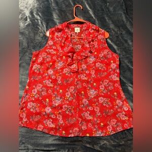 Cabi Floral Red Sleeveless Sheer Top